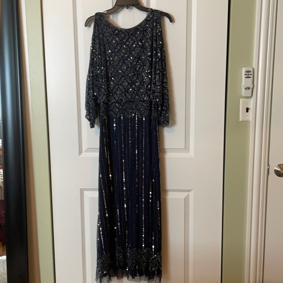 pisarro nights 3 4 sleeve beaded dress Pisarro Nights Plus Size 3/4 Sleeve Mesh Beaded Gown With Godets at CoolSprings Galleria in Franklin, TN